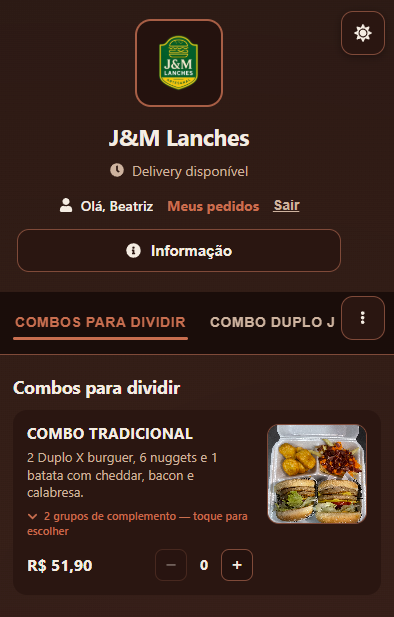 J&M Lanches — cardápio digital em produção