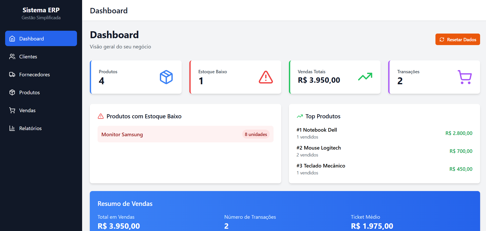 Demos de referência — ERP
